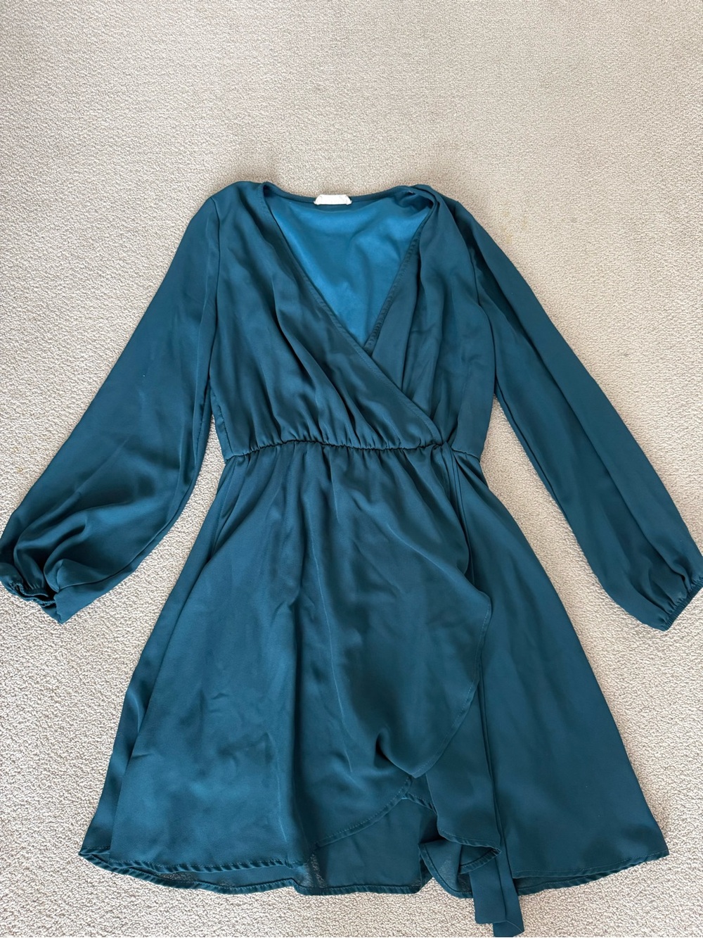 Long-Sleeve Teal Wrap Dress